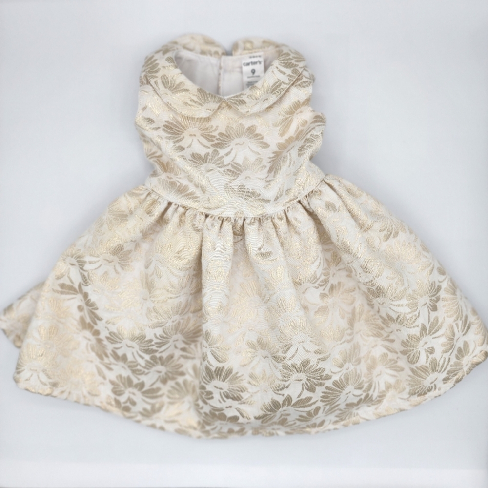 Carter's Baby Girl Floral Formal Dress 9 months Ivory & Metallic Gold Pre-Owned